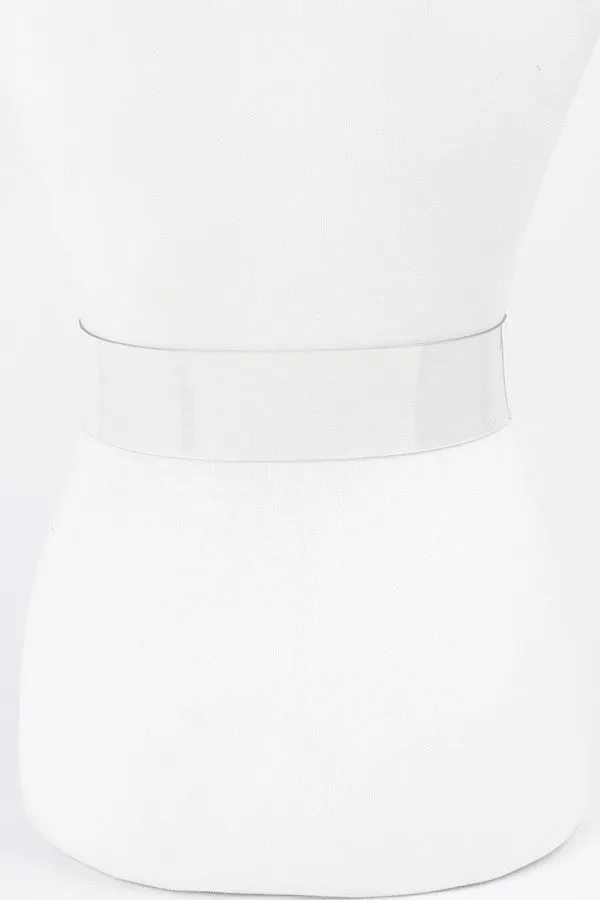 121124 Gold Square Metal Buckle Plus Size Clear Belt