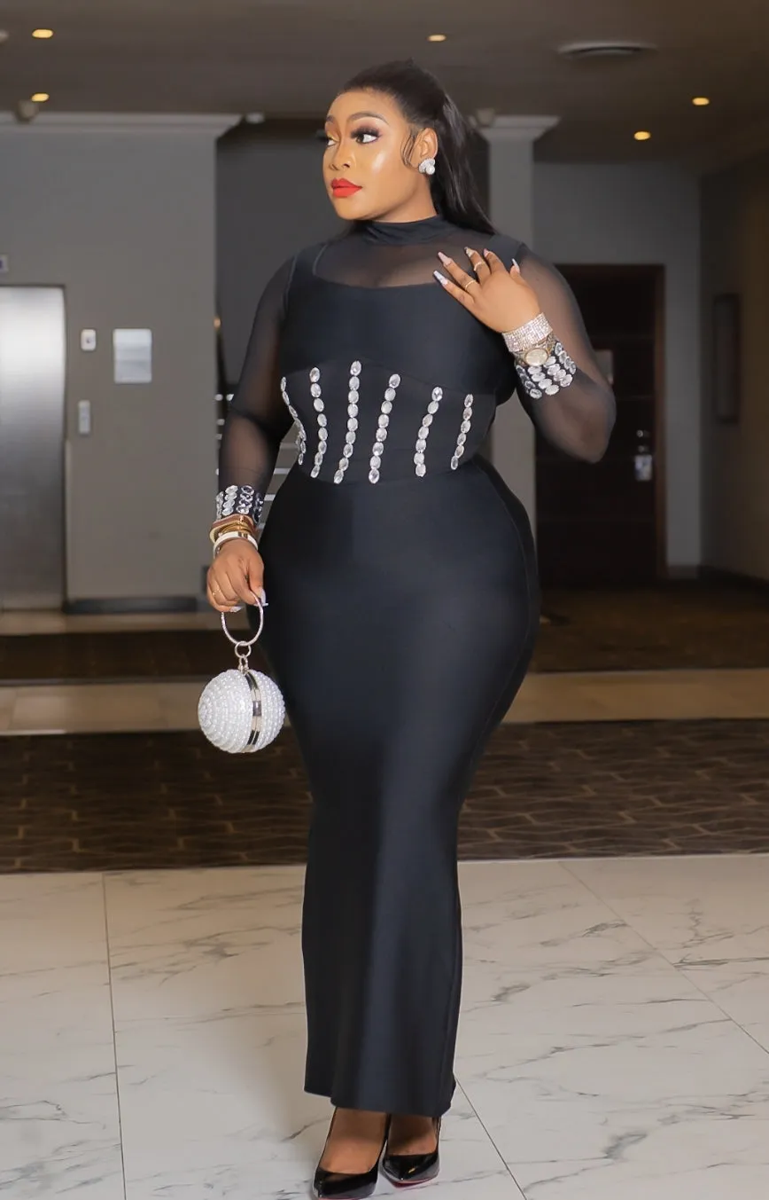 Beauty Glitz and Glamour- Rhinestone Embellished Bandage Dress (New)