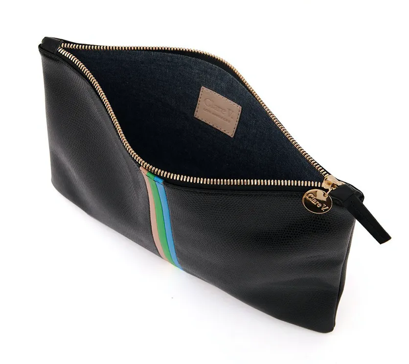 Black Lizard Stripe Flat Clutch