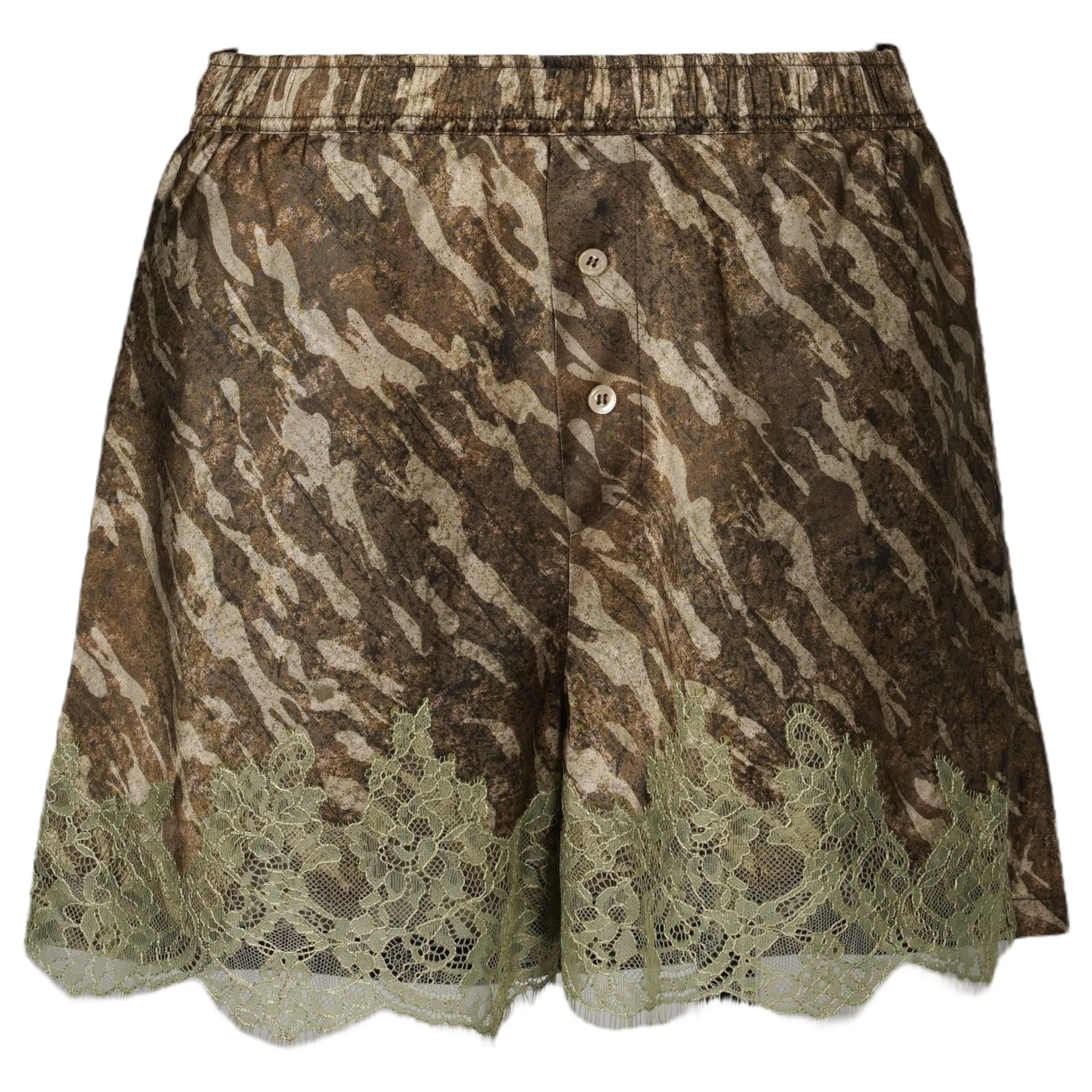 CAMOUFLAGE PATTERN LACE DECORATIVE SHORTS / CAMOUFLAGE