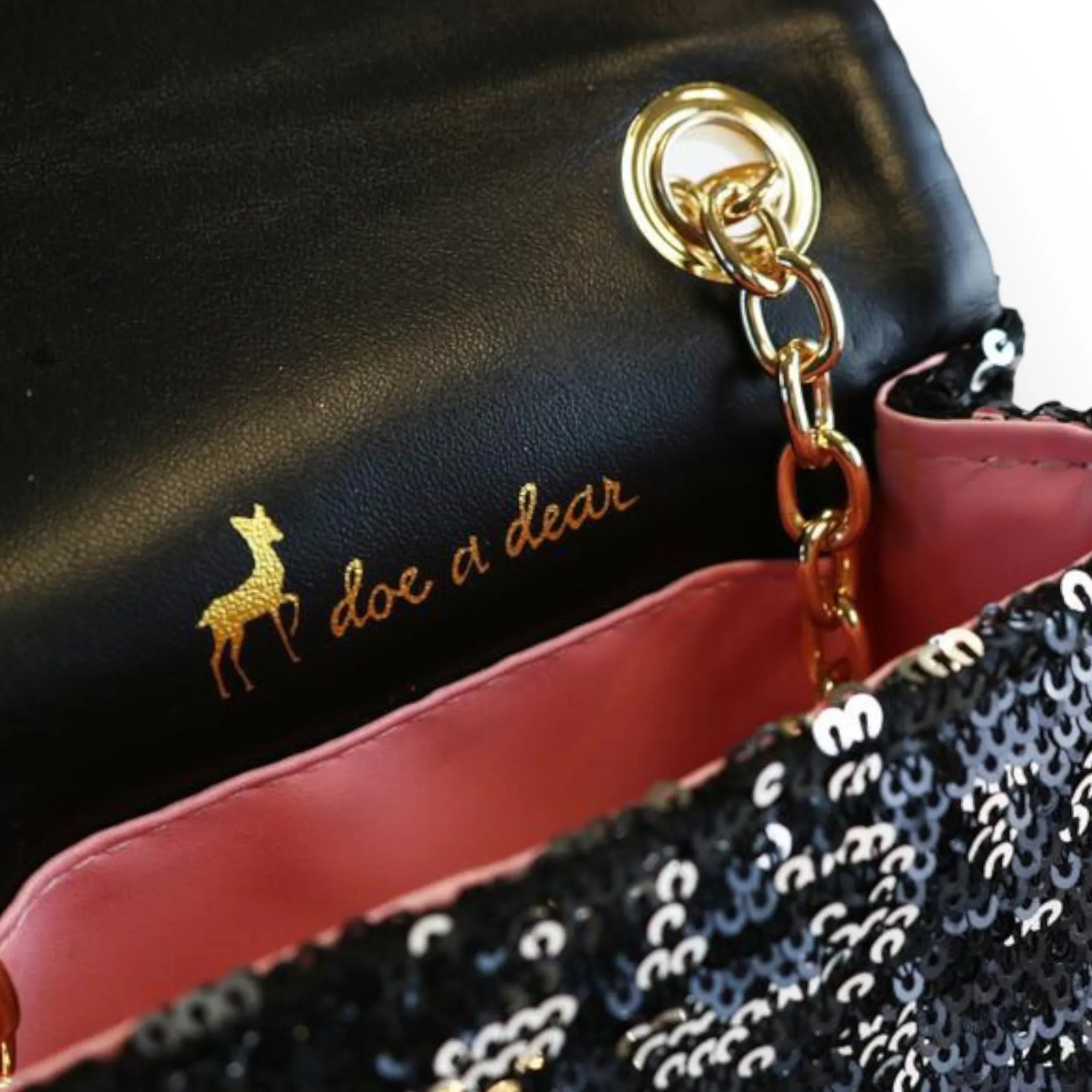Floral Appliques Sequin Purse - Black