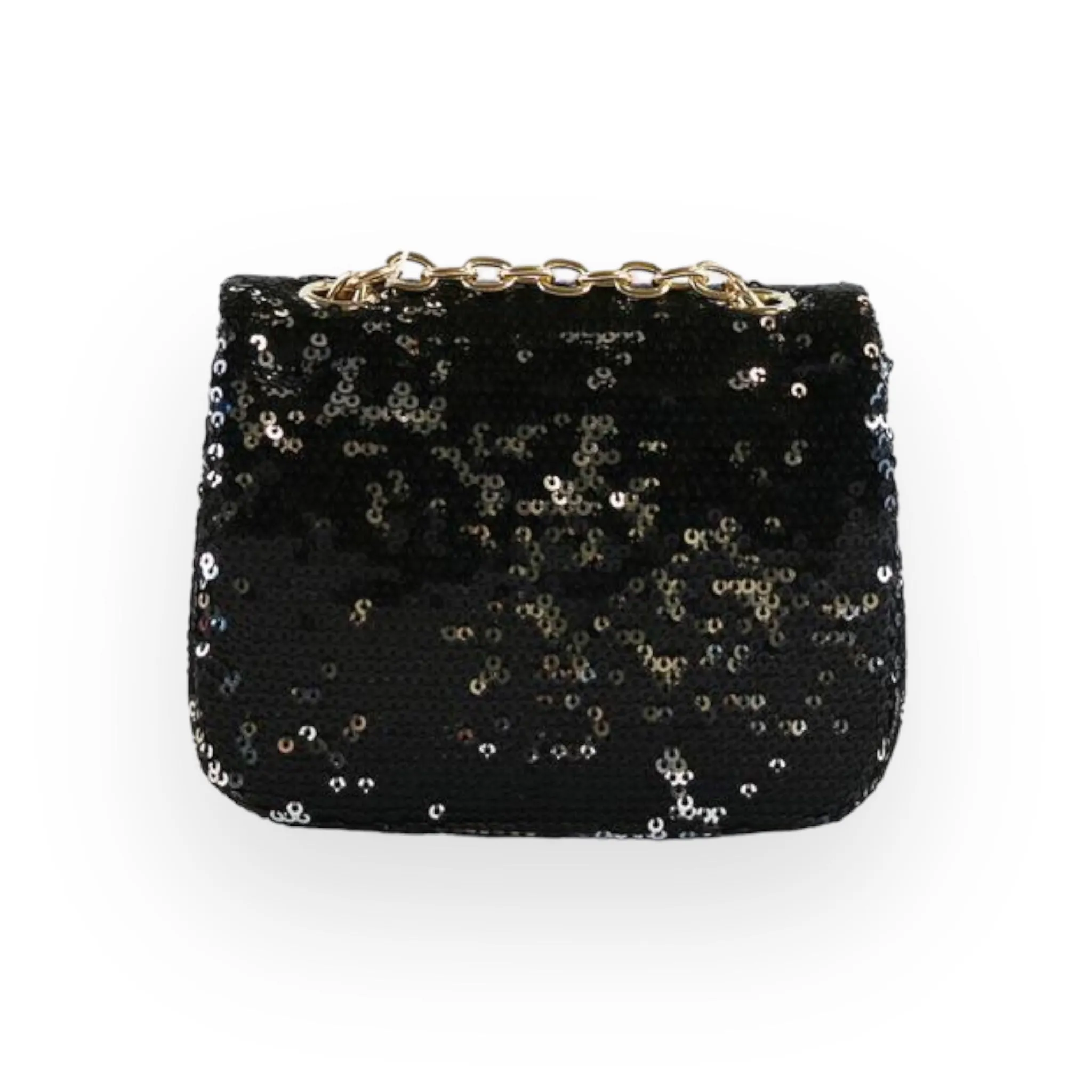 Floral Appliques Sequin Purse - Black