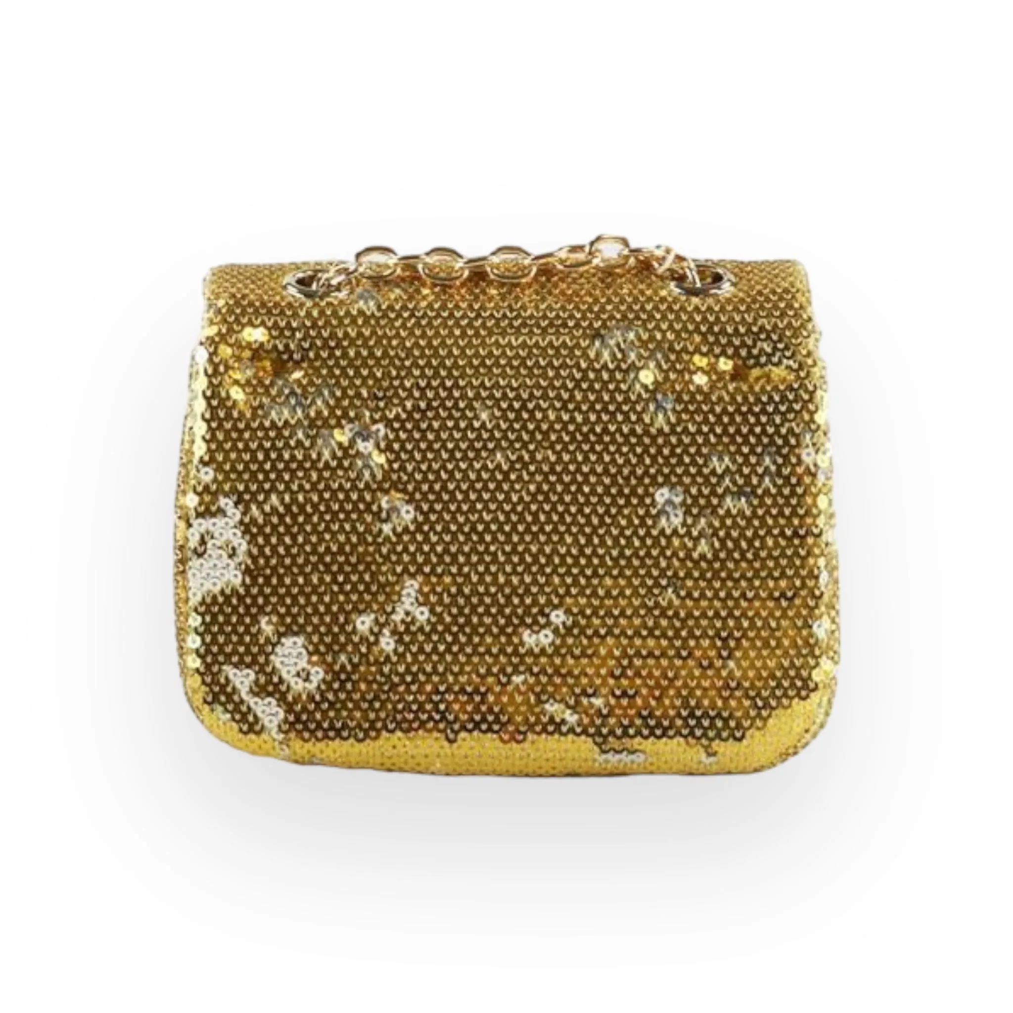 Floral Appliques Sequin Purse - Gold