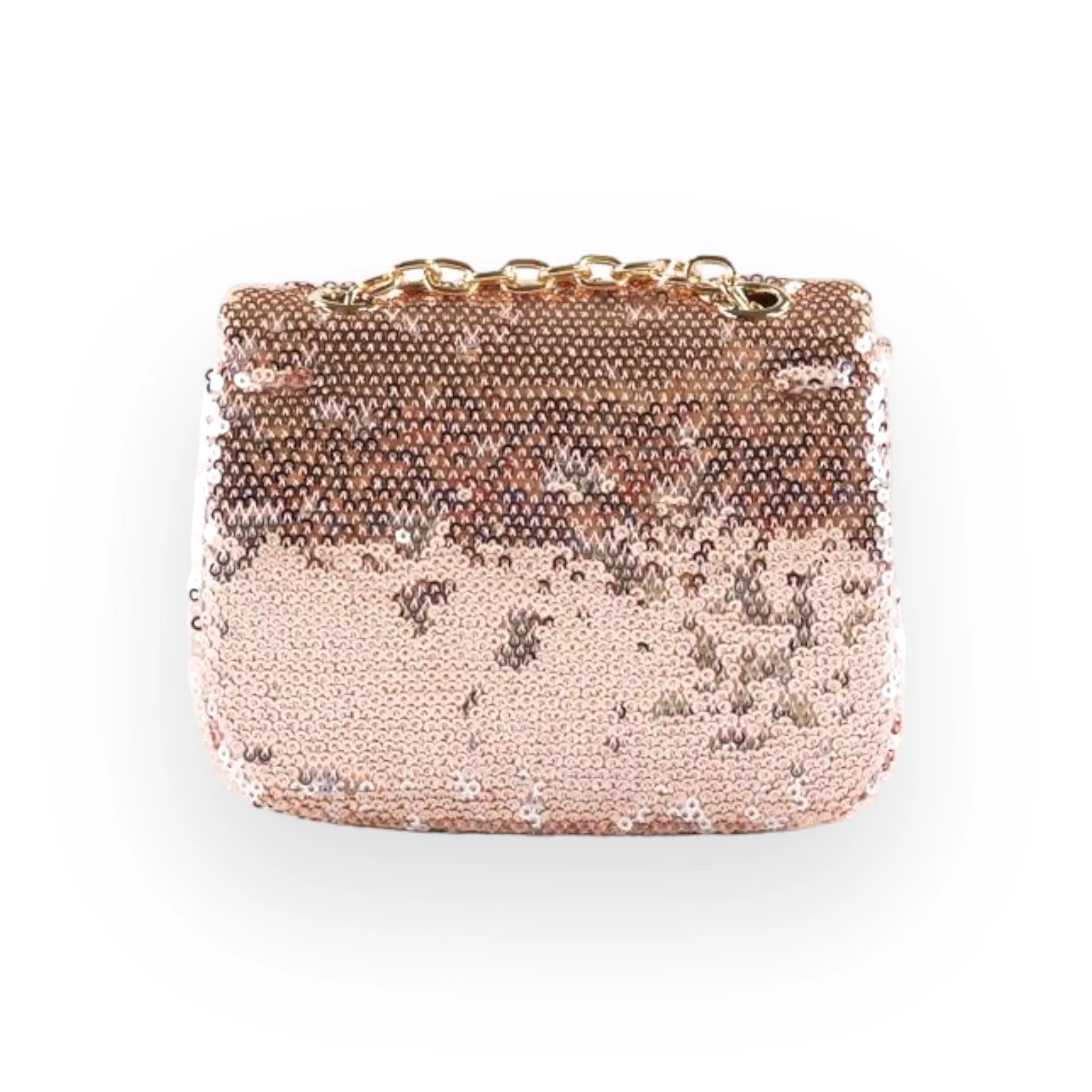Floral Appliques Sequin Purse - Rose Gold