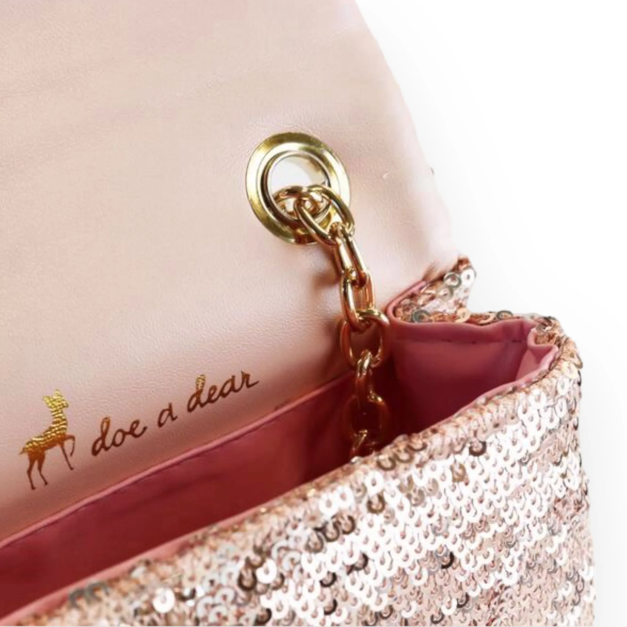 Floral Appliques Sequin Purse - Rose Gold