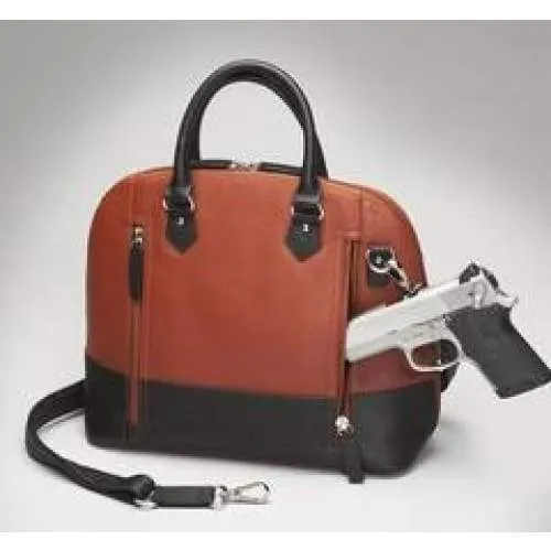 GTM Original Cinnamon & Black Leather Bowler Crossbody Purse