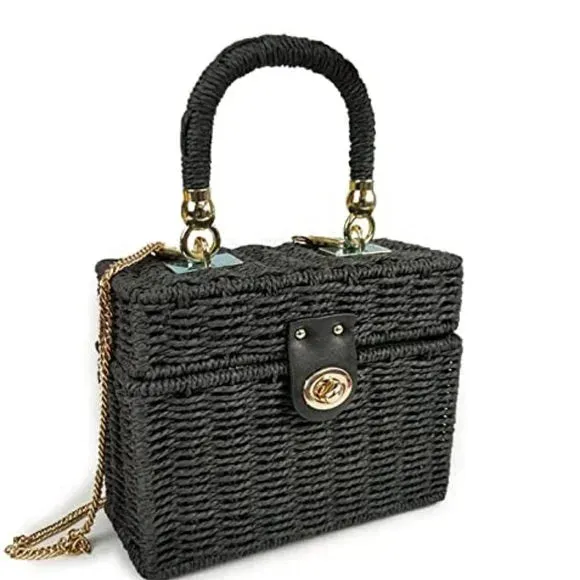 Handwoven Rattan vintage purse Bag Natural Chic Casual Handbag Beach Sea tote Basket Straw vacation Bag