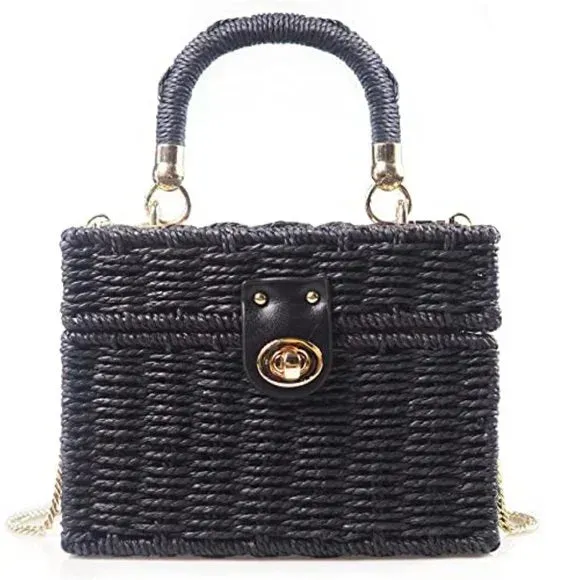 Handwoven Rattan vintage purse Bag Natural Chic Casual Handbag Beach Sea tote Basket Straw vacation Bag