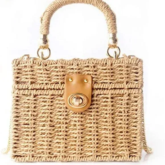 Handwoven Rattan vintage purse Bag Natural Chic Casual Handbag Beach Sea tote Basket Straw vacation Bag