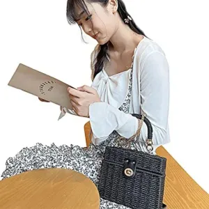 Handwoven Rattan vintage purse Bag Natural Chic Casual Handbag Beach Sea tote Basket Straw vacation Bag