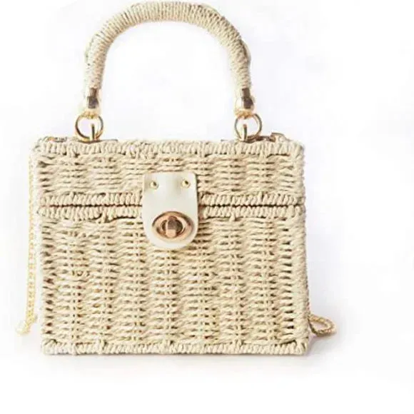 Handwoven Rattan vintage purse Bag Natural Chic Casual Handbag Beach Sea tote Basket Straw vacation Bag