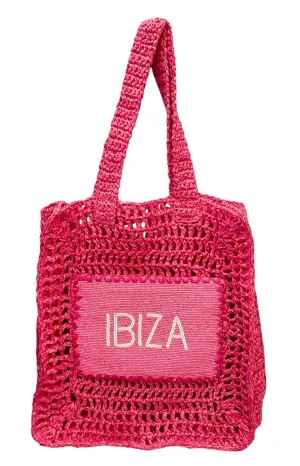 IBIZA PINK RAFFIA CROCHET TOTE BAG