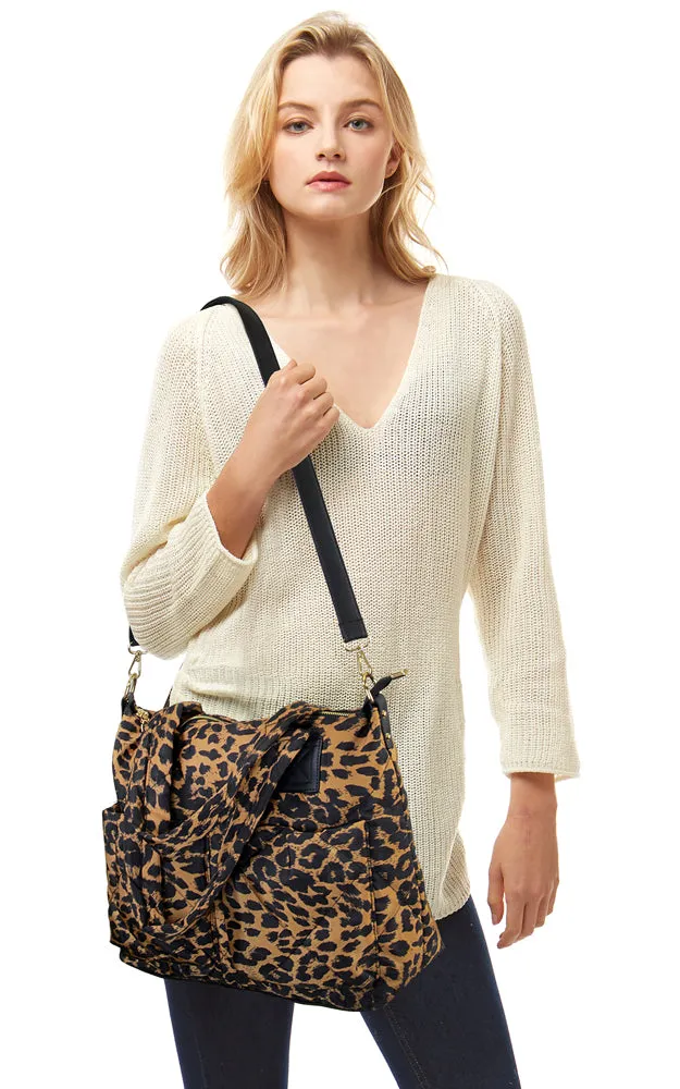 LOA308 Leopard Puffer Tote & Crossbody Bag