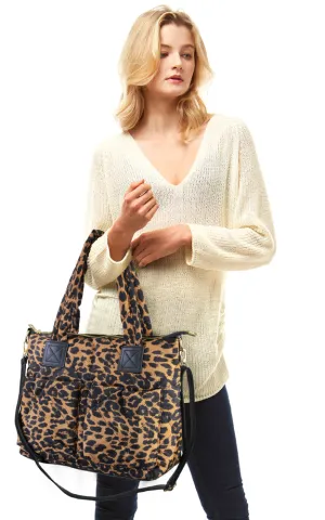 LOA308 Leopard Puffer Tote & Crossbody Bag