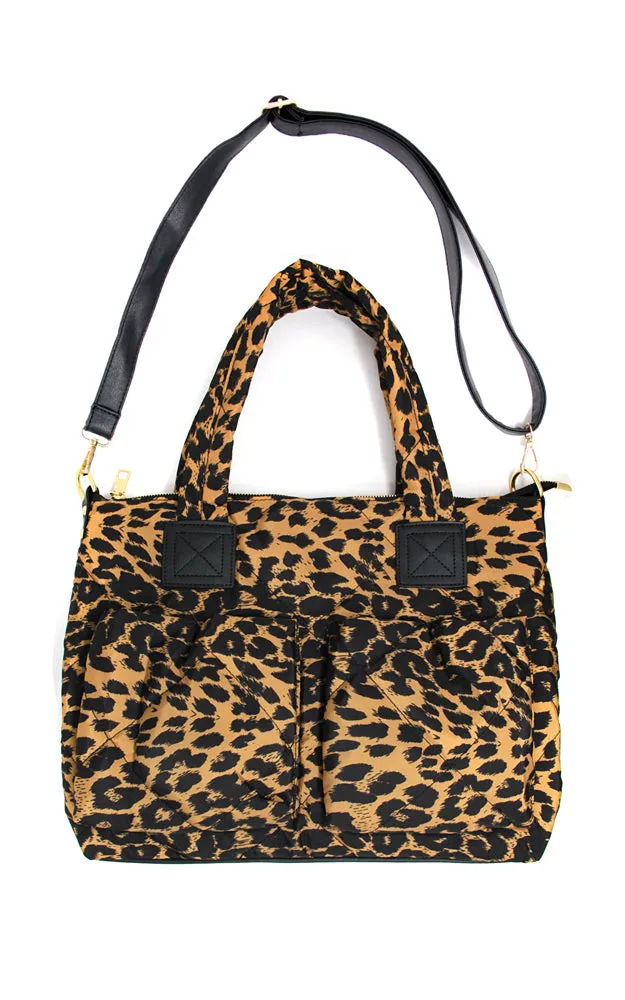 LOA308 Leopard Puffer Tote & Crossbody Bag