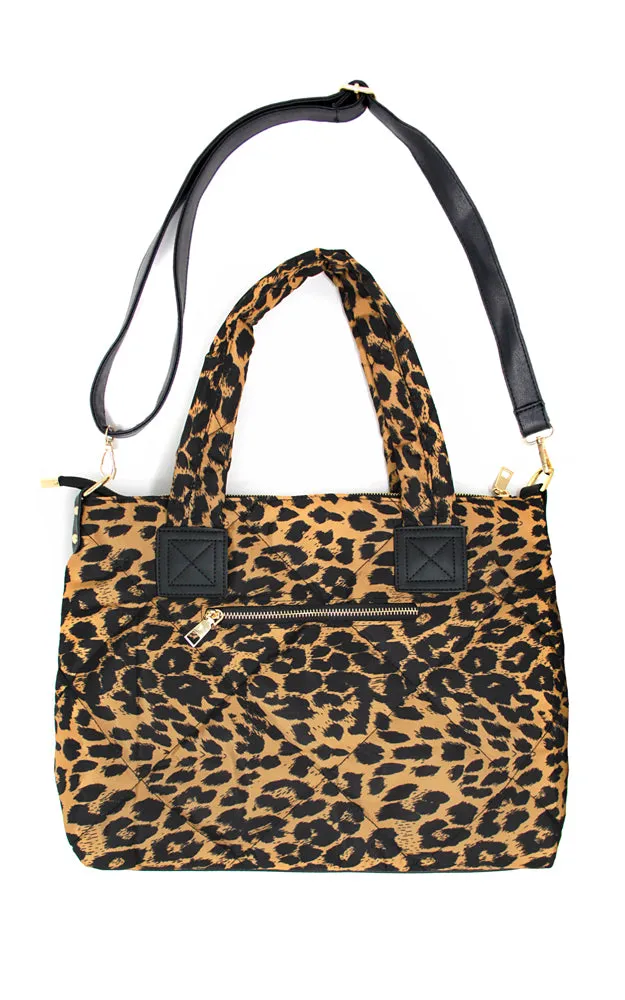 LOA308 Leopard Puffer Tote & Crossbody Bag