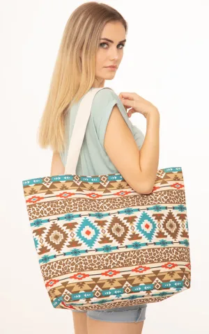 MB0121 Colorful Tribal & Leopard Mix Pattern Tote Bag