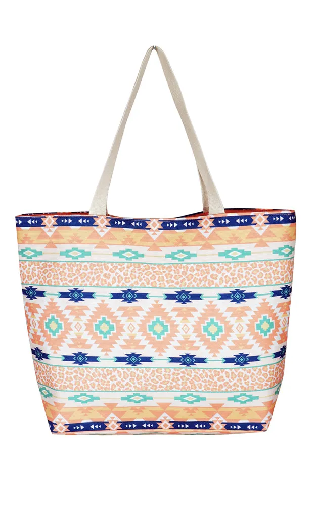 MB0121 Colorful Tribal & Leopard Mix Pattern Tote Bag
