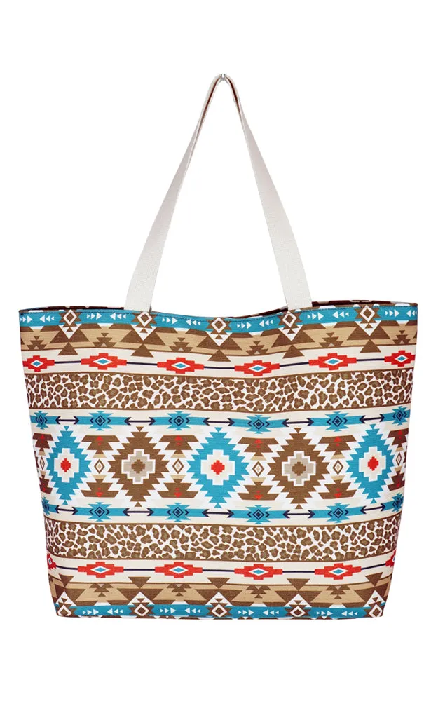 MB0121 Colorful Tribal & Leopard Mix Pattern Tote Bag