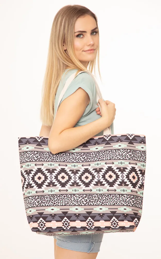 MB0121 Colorful Tribal & Leopard Mix Pattern Tote Bag