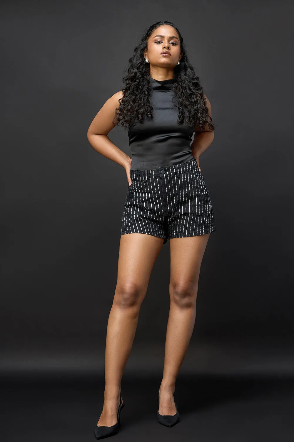 Midnight Black Studded Rhinestone Shorts