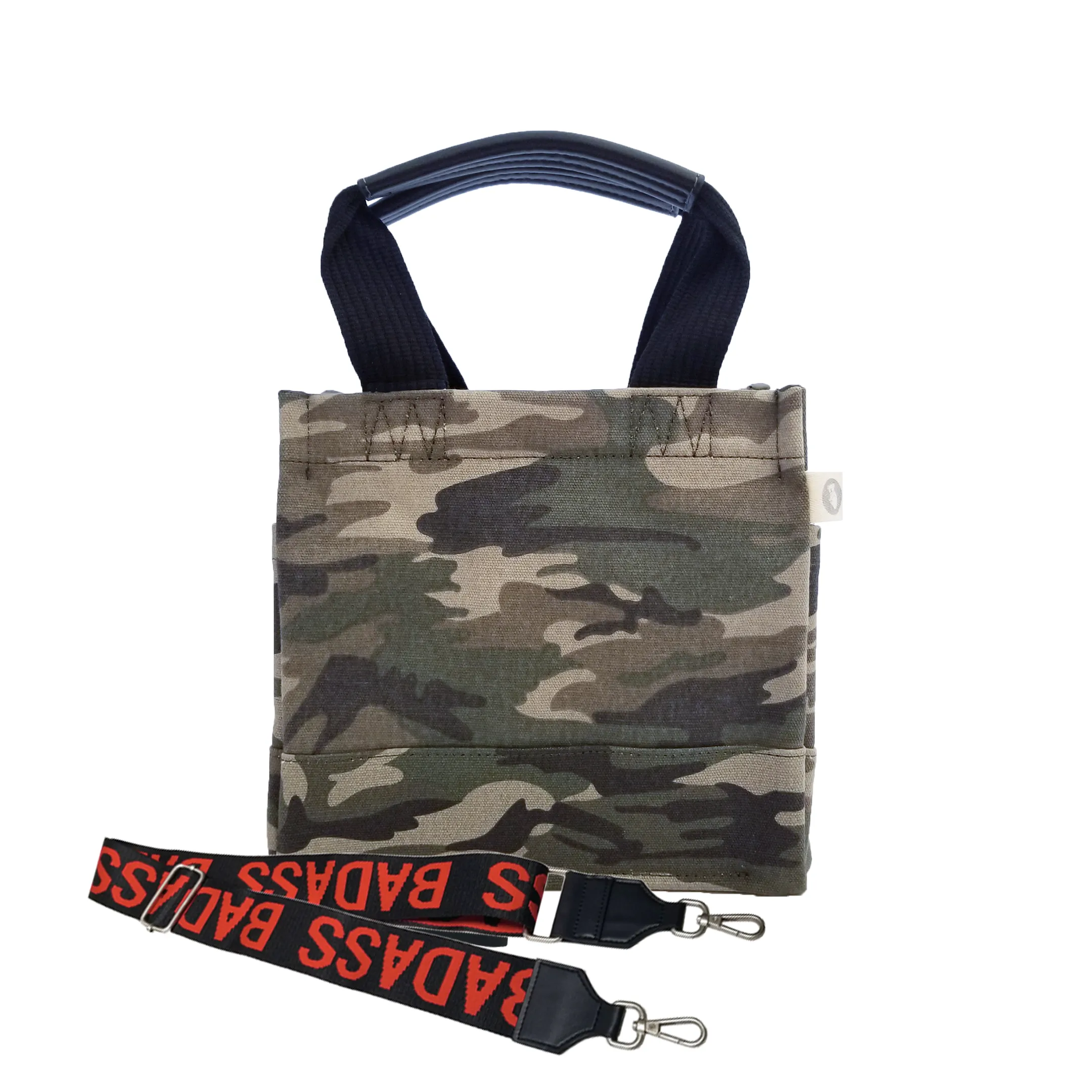Mini Luxe North South Bag: Green Camouflage with Color Stripes