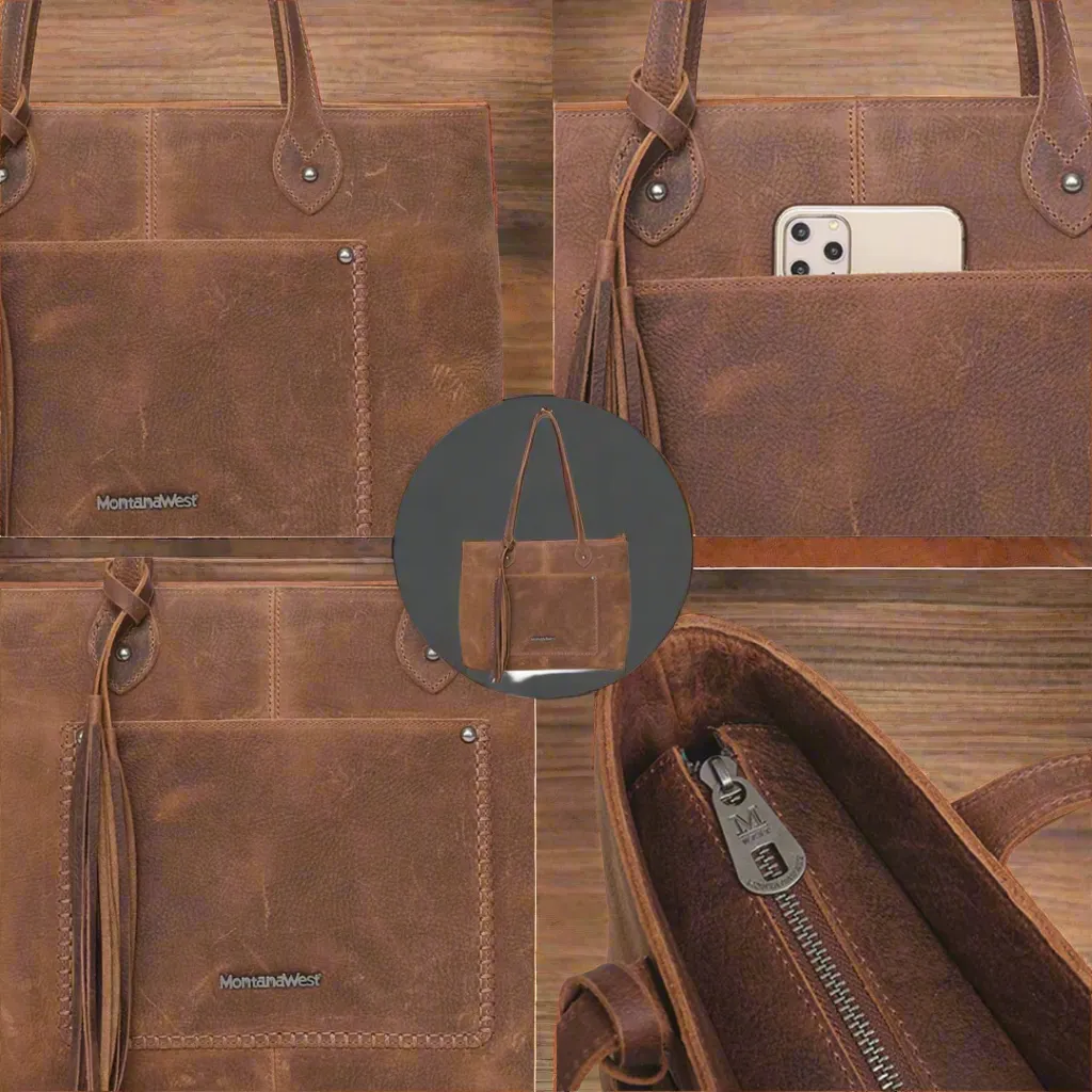 Montana West Genuine Leather Wide Tote