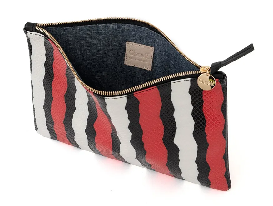 Poppy Striped Snake Flat Clutch