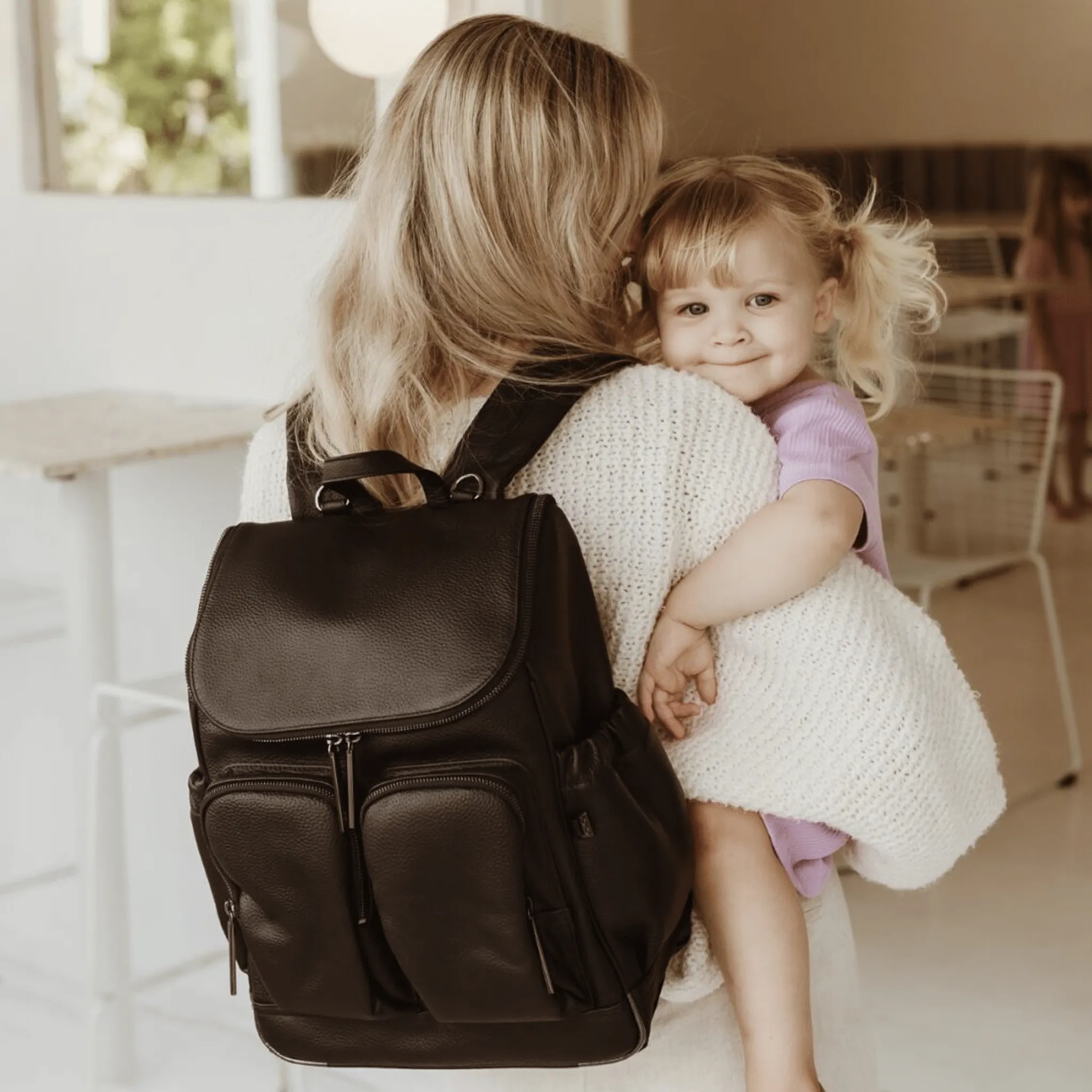Signature Nappy Backpack - Jet Black Genuine Leather