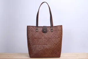 Tall square Wicker Tote bag (Dark brown)