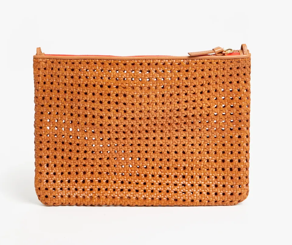 Tan Rattan Woven Flat Clutch