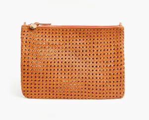 Tan Rattan Woven Flat Clutch