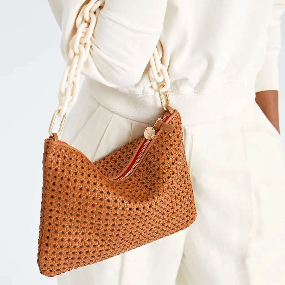 Tan Rattan Woven Flat Clutch