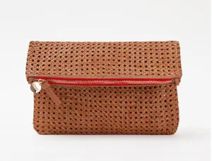 Tan Woven Foldover Clutch