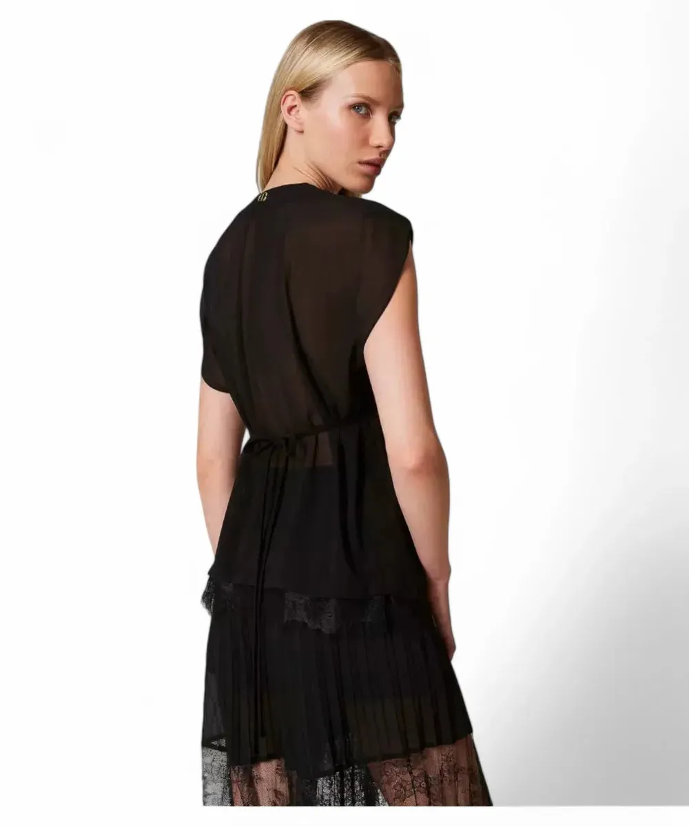 Top in Jersey e Georgette con Pizzo e Pieghe