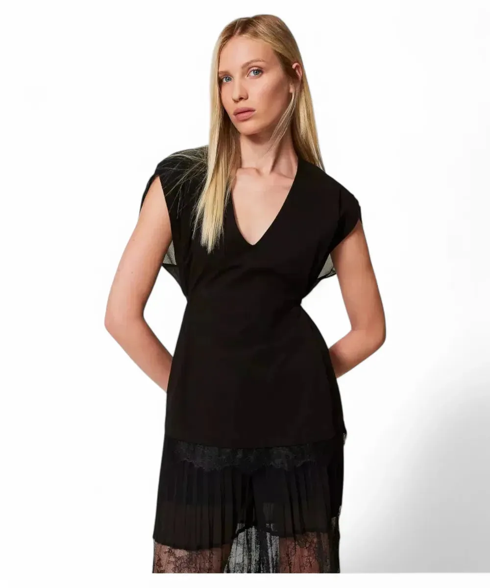 Top in Jersey e Georgette con Pizzo e Pieghe