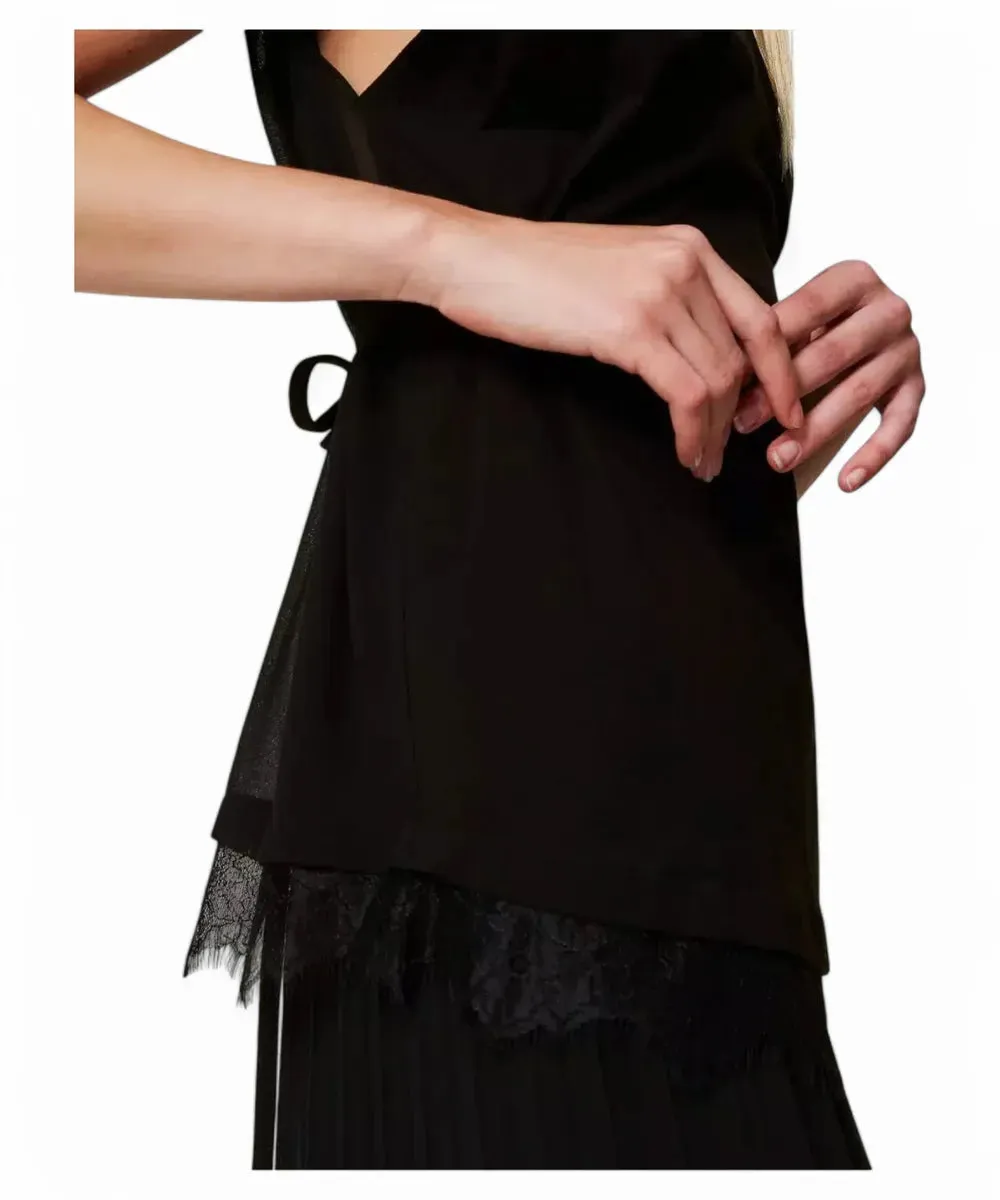 Top in Jersey e Georgette con Pizzo e Pieghe