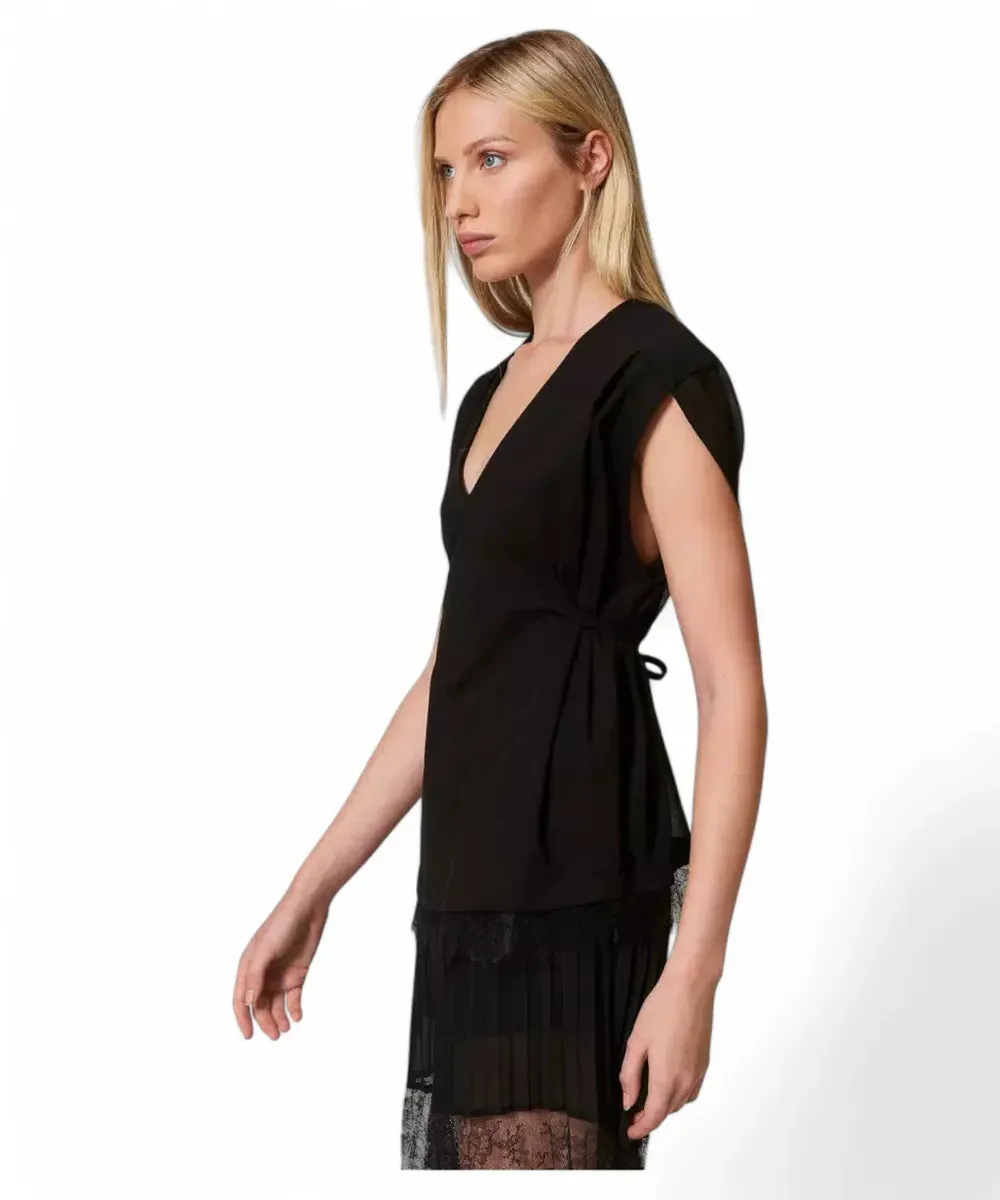 Top in Jersey e Georgette con Pizzo e Pieghe