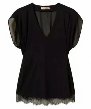 Top in Jersey e Georgette con Pizzo e Pieghe