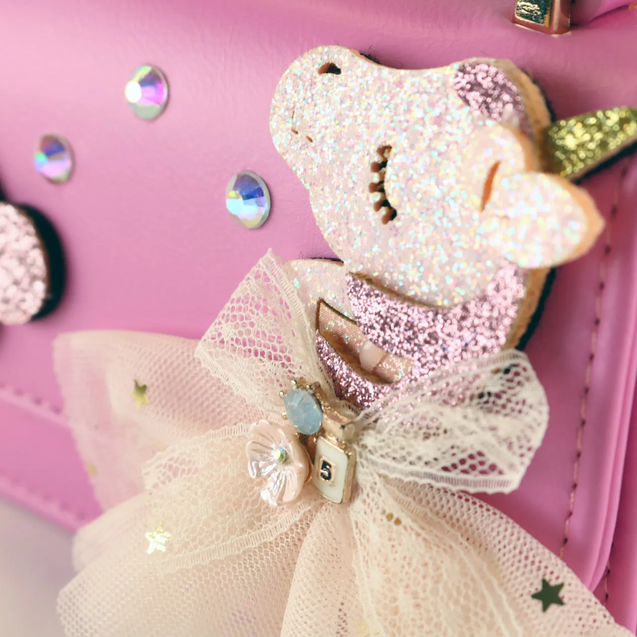 Unicorn & Cherry Applique Purse - Fuchsia