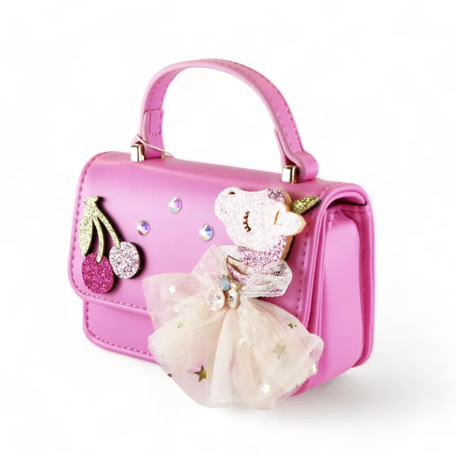 Unicorn & Cherry Applique Purse - Fuchsia