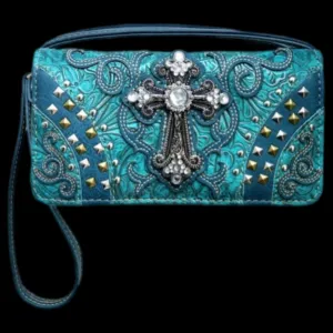 Western Studded Rhinestone Cross Wallet-TQ