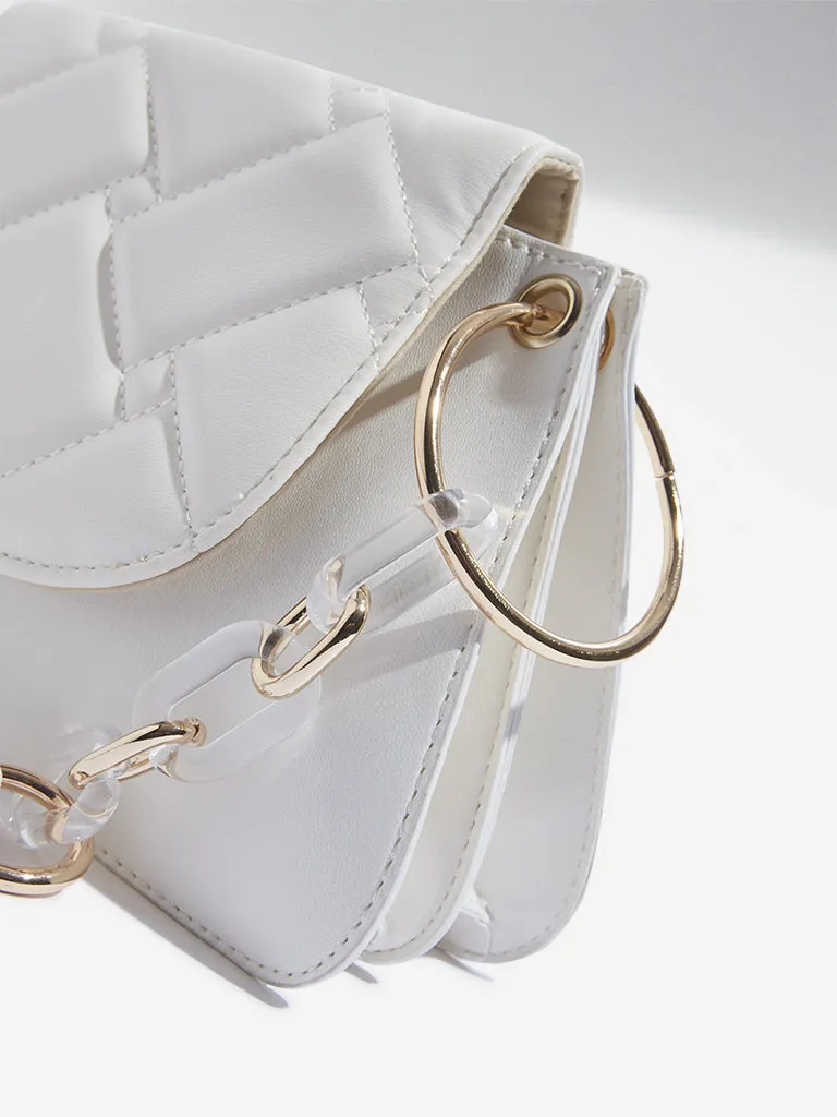 Westside White Quilted Chain-Strap Shoulder Bag