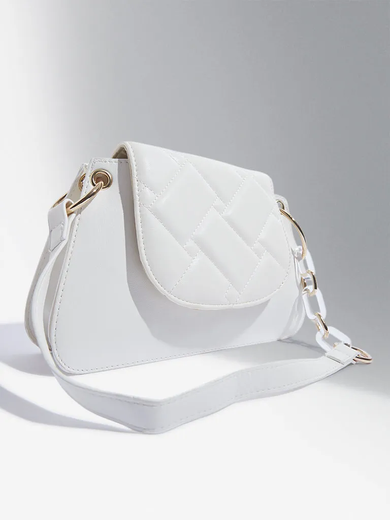 Westside White Quilted Chain-Strap Shoulder Bag
